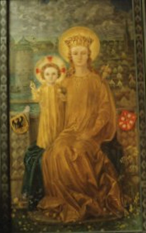 Mariabilden av Gisela von Trapp över Mariaaltaret, med Örebro slott i bakgrunden